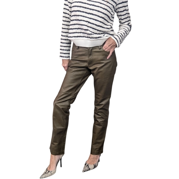 GAP Genuine Leather Bootcut Pants Jeans Olive Green Y2K Vintage Size 2 - Picture 15 of 16